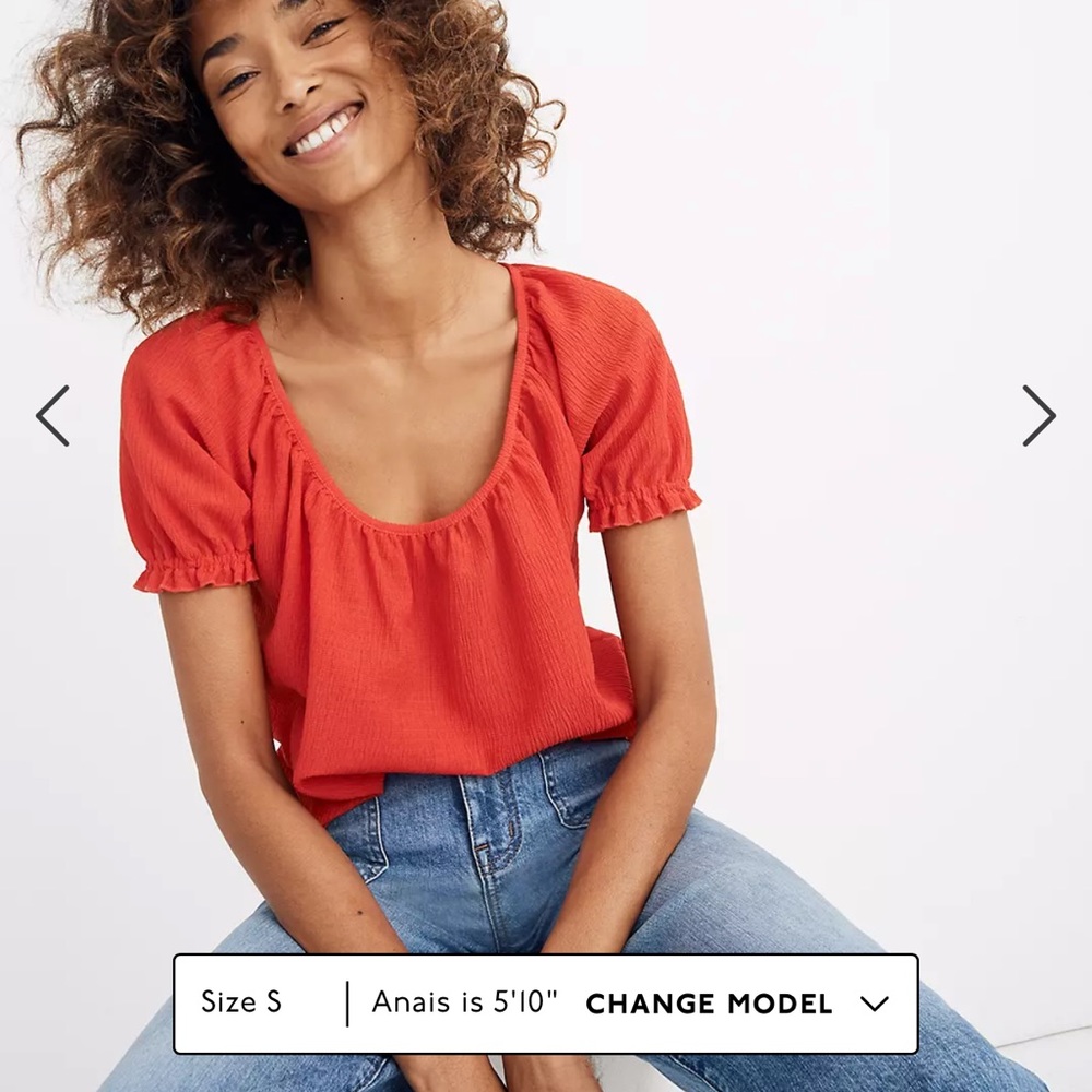 Madewell Peasant Bouncy Top in Red